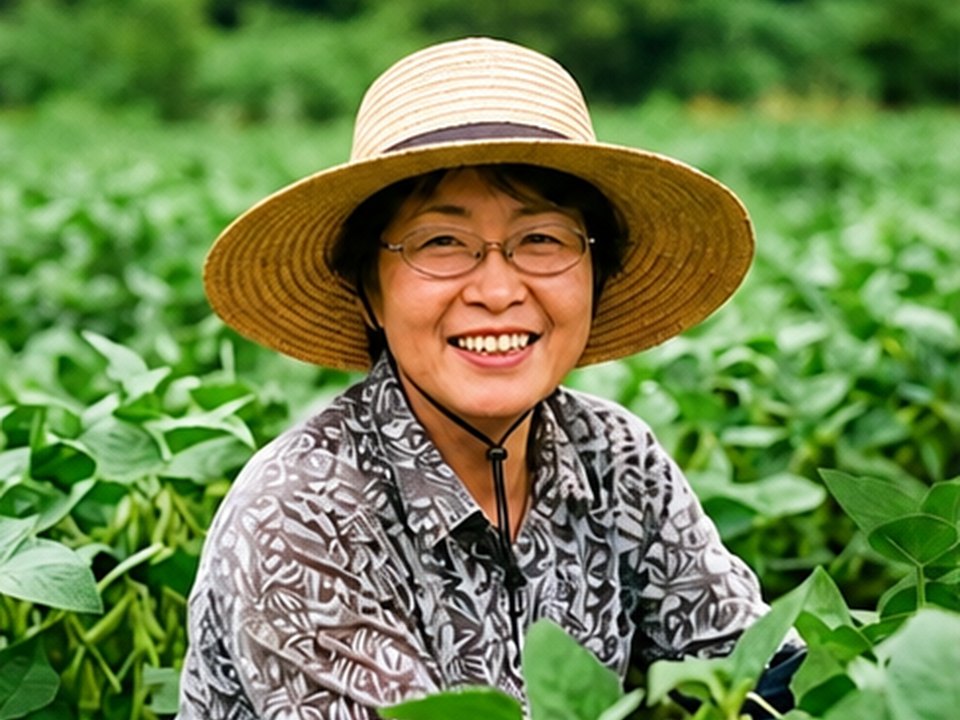 枝豆畑で微笑む鈴木美代子さん